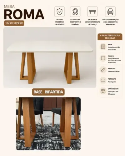 Mesa de Jantar com 06 cadeiras 100% Madeira