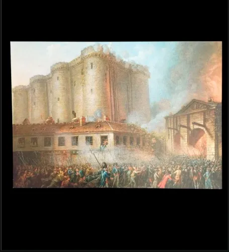 Cartões postais com foto do Museu da Revolução Francesa e foto pintura Queda da Bastilha