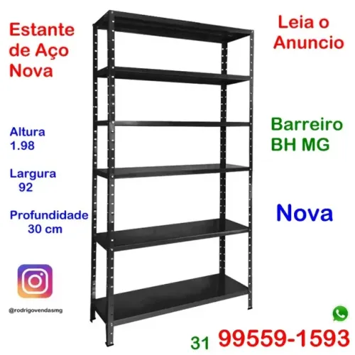 Prateleira Estante de aço nova montada preta moveis escritório casa loja estoque auto