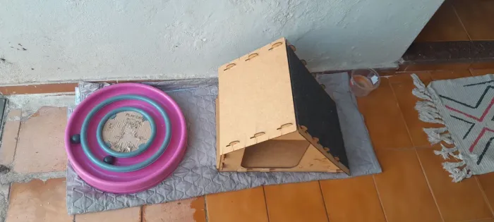 CASINHA COM ARRANHADOR DE GATO E LABIRINTO COM BOLINHAS PARA GATO