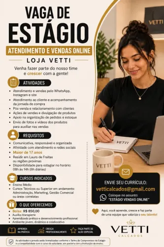 Vaga Estágio Atendimento e Vendas On-line