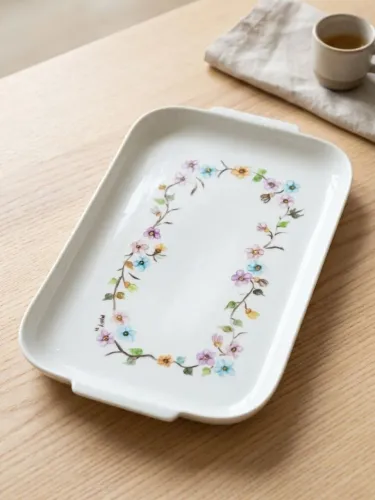 Bandeja de Porcelana Real 1971 - Pintura Floral Feita à Mão e Assinada