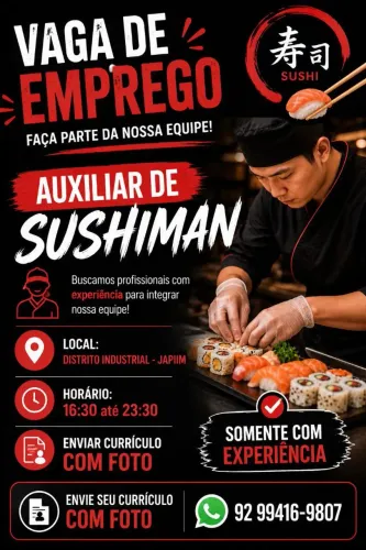 Auxiliar de sushiman - início imediato 