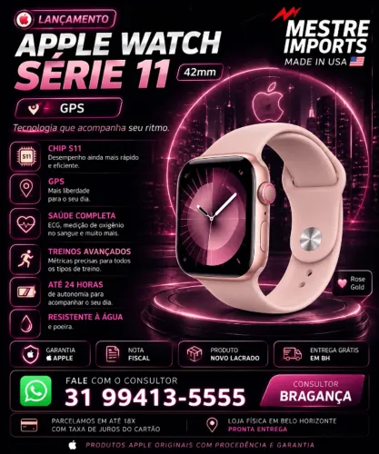 Apple Watch Series 11 GPS 42mm Rose Gold Novo Lacrado Garantia Apple