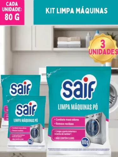 LIMPA MÁQUINA DE LAVAR SAIF 80g Higieniza Tambor Remove Mofo kit com 3
