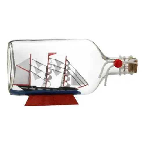Enfeite garrafa de conhaque com barco dentro decorativo