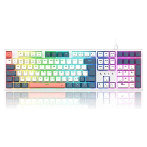 Teclado mecânico gamer redragon trundle RGB branco switch marron