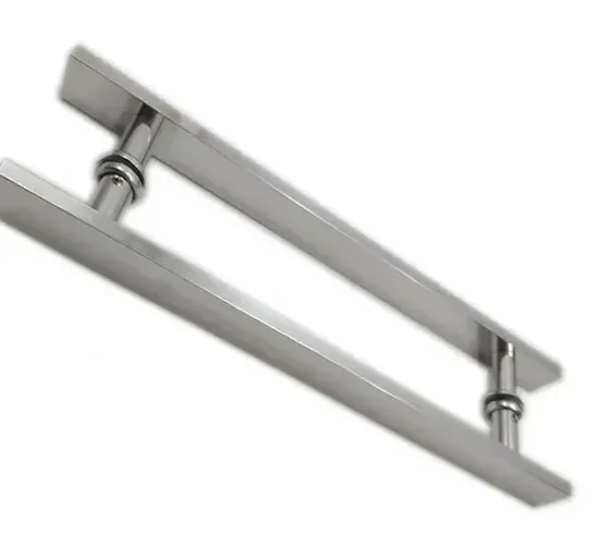 Puxador H Duplo 40cm Reto Barra Chata Cromado Porta Vidro Portão