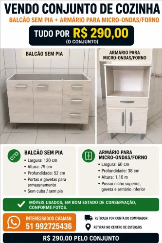 Conjunto armário de pia e armário para microondas e forno