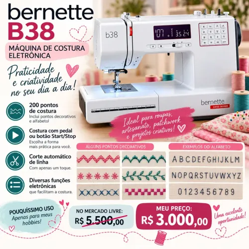Máquina Costura Bernette B38 eletrônica
