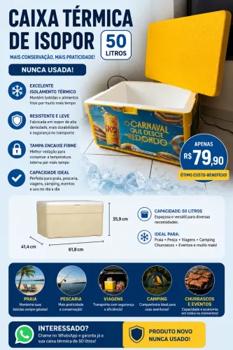 Caixa térmica de isopor 50 litros
