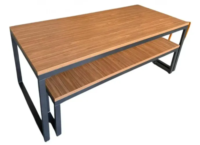 MESA E BANCO INDUSTRIAL DESIGNER EM ACO E MADEIRA