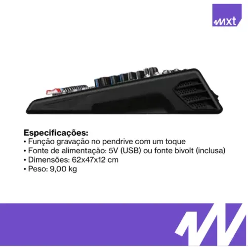 Mesa De Som De 17 Canais Módulo Mp3 Bluetooth Mx-solo2ux17 MXT