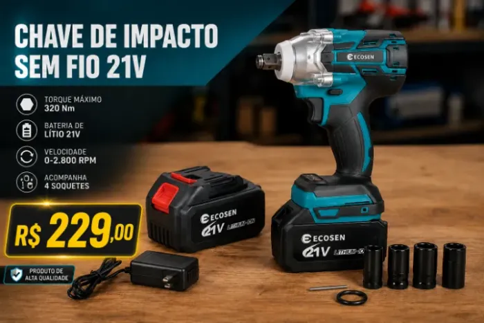Chave De Impacto Parafusadeira Bateria Lítio 21v Brushles