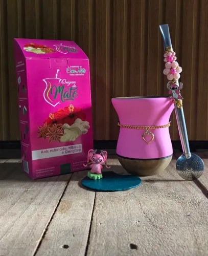 Kit para Chimarrão. Cuia, bomba, biscuit, choker e erva-mate