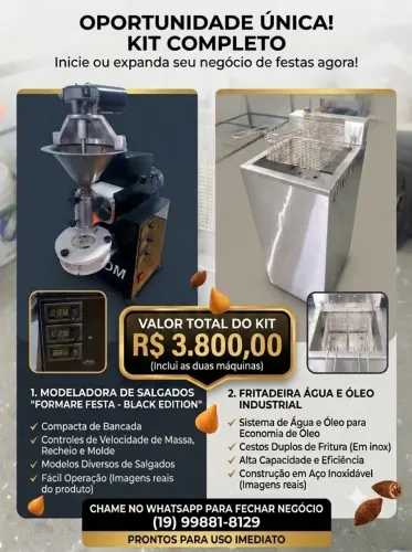 Kit modeladora de salgados e fritadeira industrial