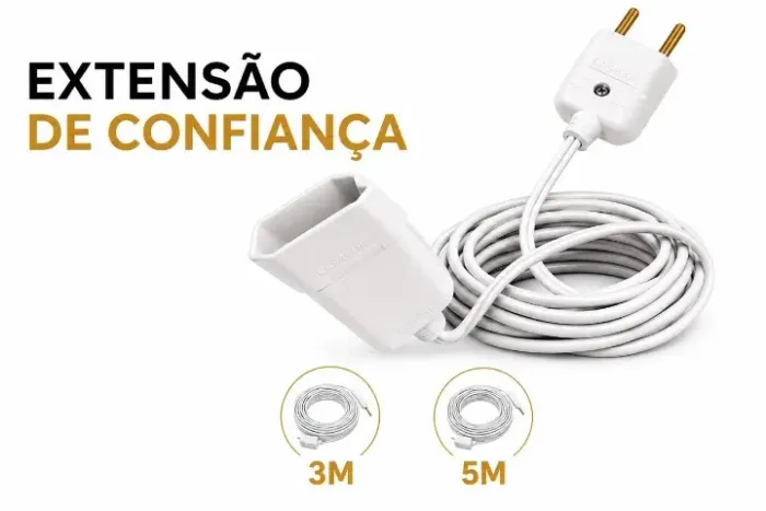 Extensão Elétrica 3 Metros e 5 Metros Bivolt Cabo Prolongador 10A Tomada de Energia