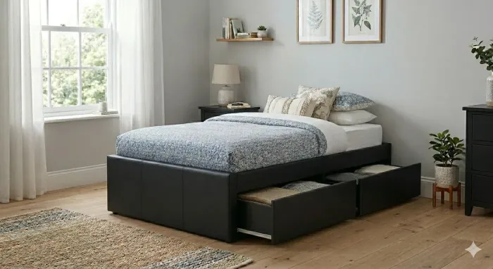 DESAPEGO: Cama Box Solteiro Seminova Preta + Colchão (Com Gavetas) - SP