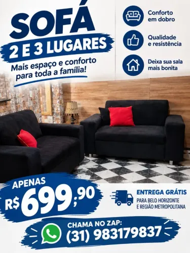 SOFÁ NOVO COM PREÇO BOM, FRETE GRÁTIS PARA BH E REGIÃO METROPOLITANA