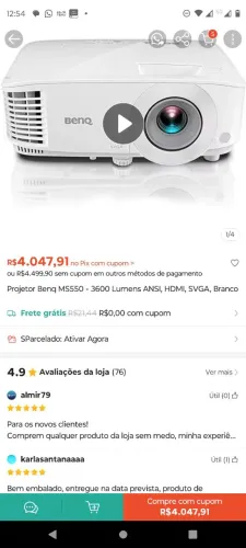 Vendo Projetor benq ms527