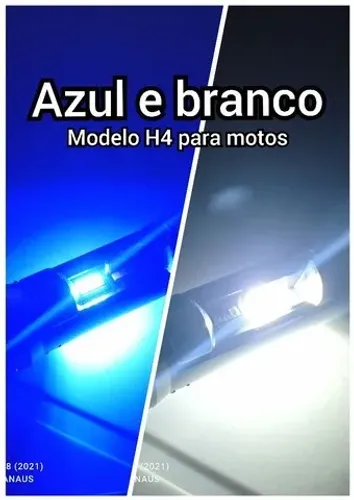 Lâmpada Super Led H4 2 Cores Azul e Branca para farol de moto- Nova