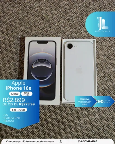 IPHONE 16E, 5G, 128GB, CHIP FÍSICO, SEMINOVO, EXCLUSIVO!