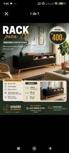 Rack para TV em MDF 1,80m com Pés de Madeira - Design Moderno 