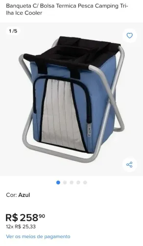 Banqueta C/ Bolsa Termica Pesca Camping Tri- lha Ice Cooler