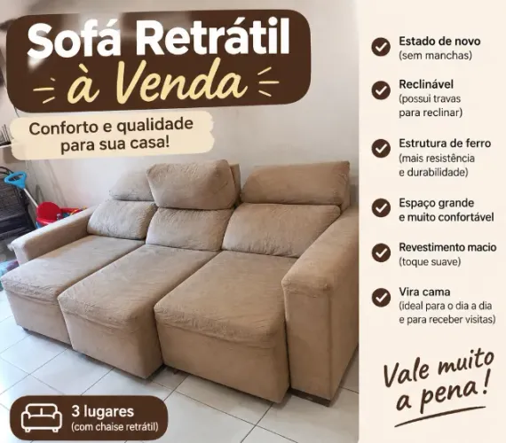 Sofá 3 lugares reclináveis , macio e confortável