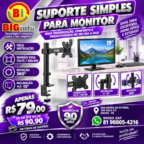 Suporte Para Monitor de Mesa Articulado Dion Para Telas de 13" a 27" com Rotação 360°  