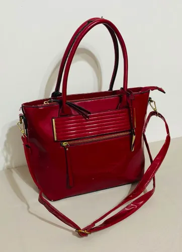 Bolsa Feminina Estruturada Verniz Vermelha Vincci Com Alça Transversal