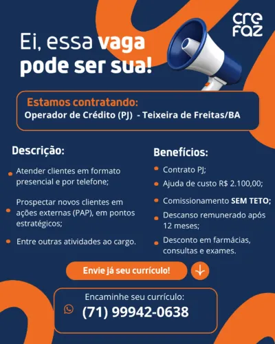 Operador de Crédito - Teixeira de Freitas/BA