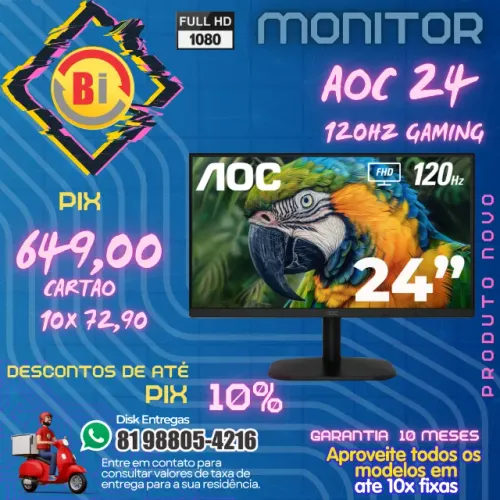 Monitor AOC, 23,8? 100Hz, 24B35HM2, 1ms Gaming, HDMI - Em ate 10x Fixas