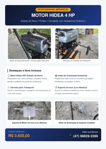 Vendo motor de popa hidea 4hp e acessórios.