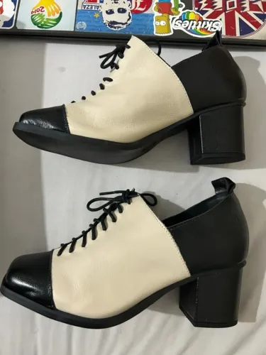 sapato feminino boneca citrino preto offwhite couro legitimo