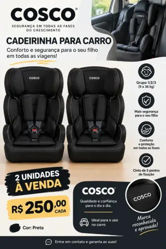 Cadeirinha para carro de crianças (0 a 36 kg) da marca Cosco, cor preta