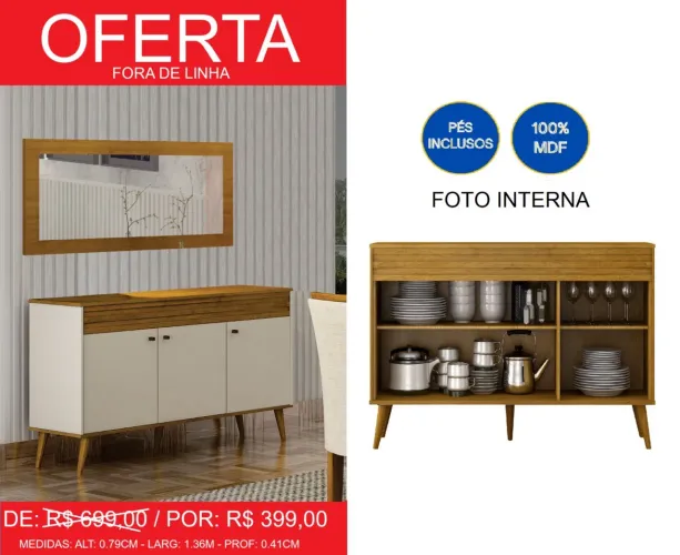 Aparador 100% MDF - ENTREGA E MONTAGEM GRÁTIS