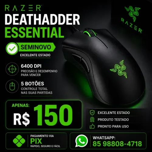 Mouse Gamer Razer DeathAdder Essential Seminovo - 6400 DPI