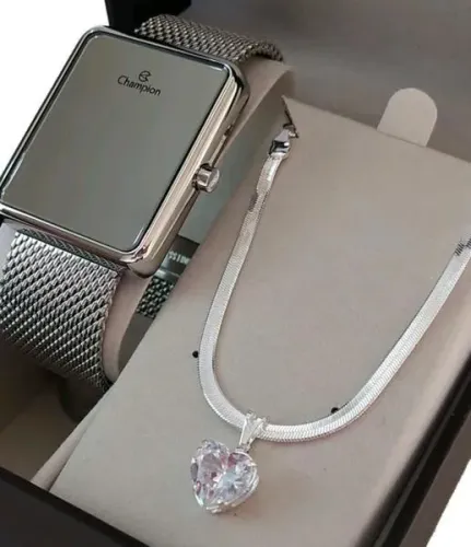 Relógio Feminino Champion Digital Espelhado Prata Original