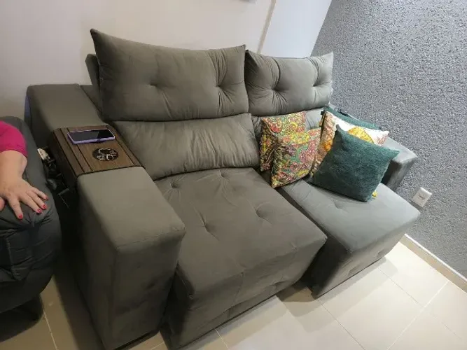 sofa retratil reclinável - cinza suede 3 lugares - conservado