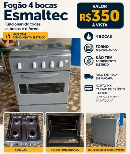 Fogão 4 bocas Esmaltec cinza. FAÇO ENTREGA