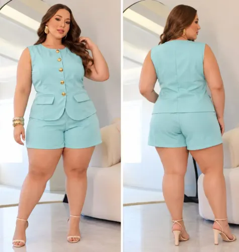 Conjunto alfaiataria short com elástico 48/50