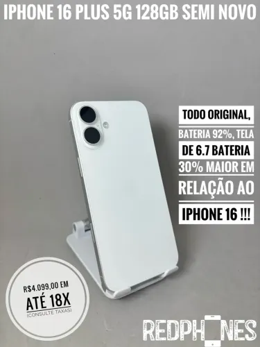 Loja física. Aceitamos trocas em iPhone's ou Android. iPhone 16 Plus 128GB 92%