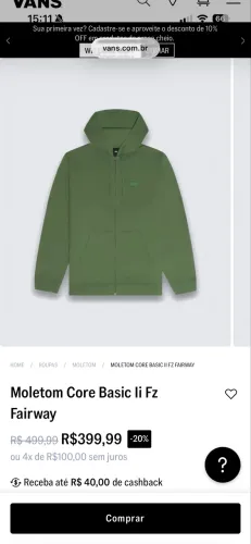 Moletom Vans Core Basic Ii Fz Fairway