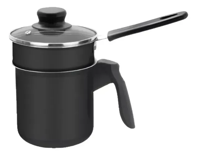 Mini Cuscuzeiro Individual Tampa de Vidro Preto Antiaderente Longuilar