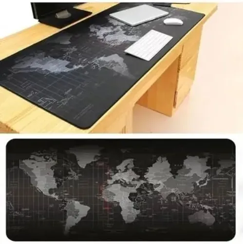 Mouse Pad Gamer Speed Extra Grande 80x30 cm Mapa Mundi Preto