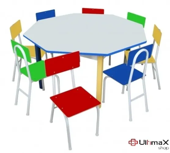 Mesa Infantil Oitavada em Ferro com 8 Cadeiras Carlu 1738