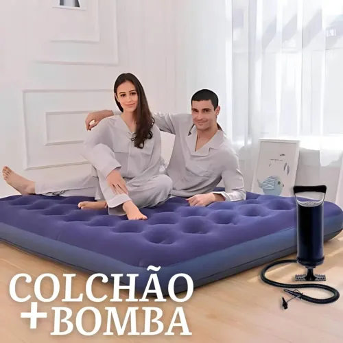 Colchão inflável de casal + bomba - ideal para camping e viagens!