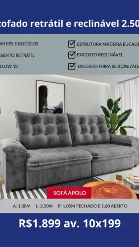 Sofá retrátil reclinável Apolo 2,5 m