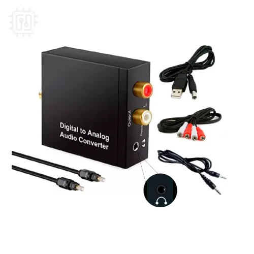 Conversor Óptico Digital Coaxial Toslink Para Rca P2 + Cabo Óptico + Cabo Rca + Cabo P2 